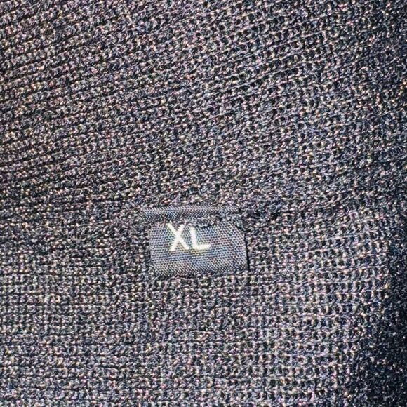 Doncaster Black Ruffle Front V-Neck Metallic Crochet Sleeve Sweater Size XL - Picture 5 of 5